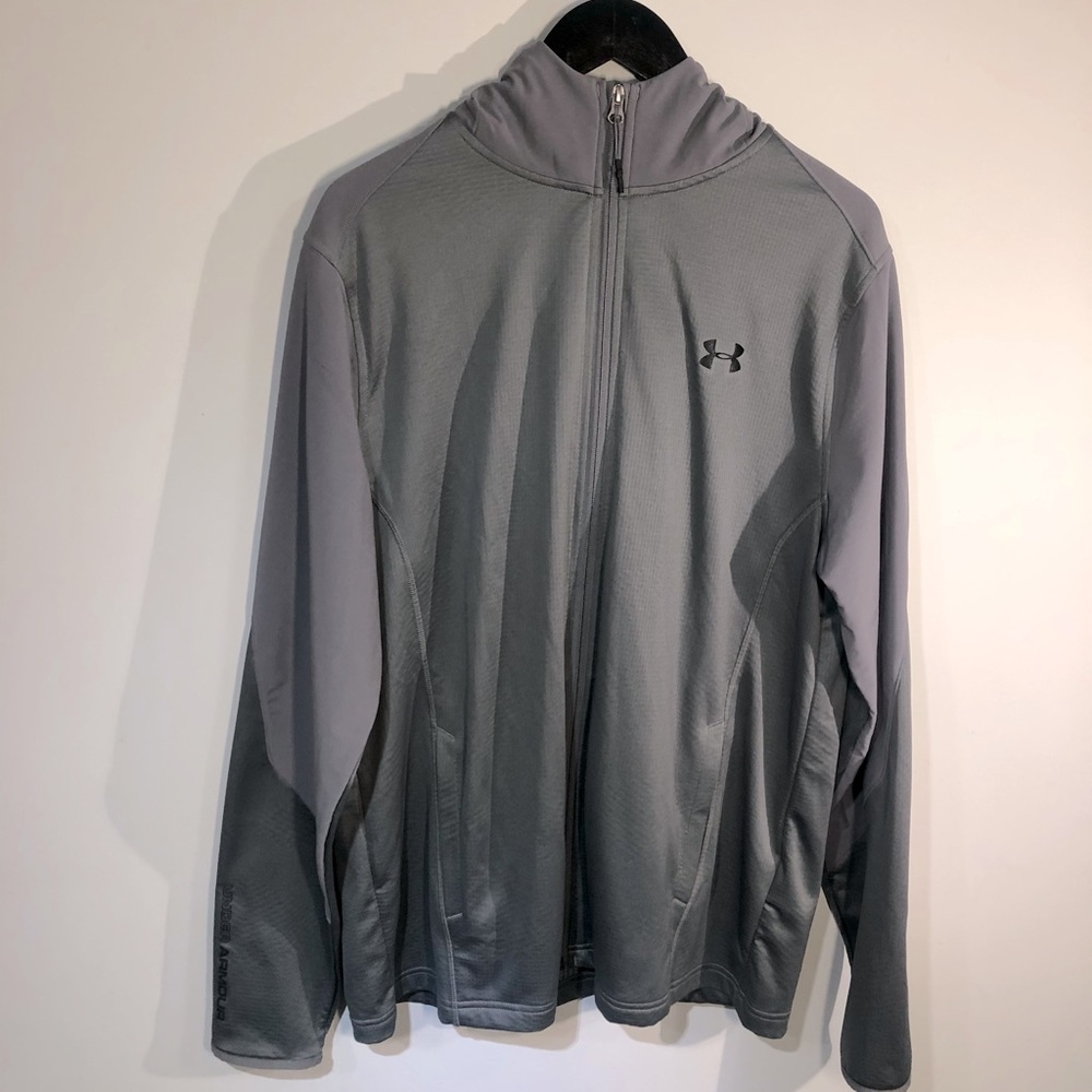 Men’s Under Armour cold gear zip up hooded jacket.